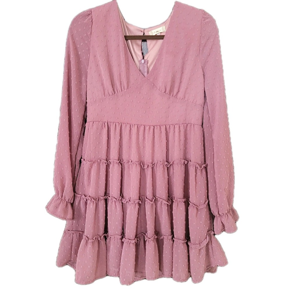 Altar'd State Eliza‎ Dress French Swiss Dot Women's Size L Ruffles Flowy Pretty